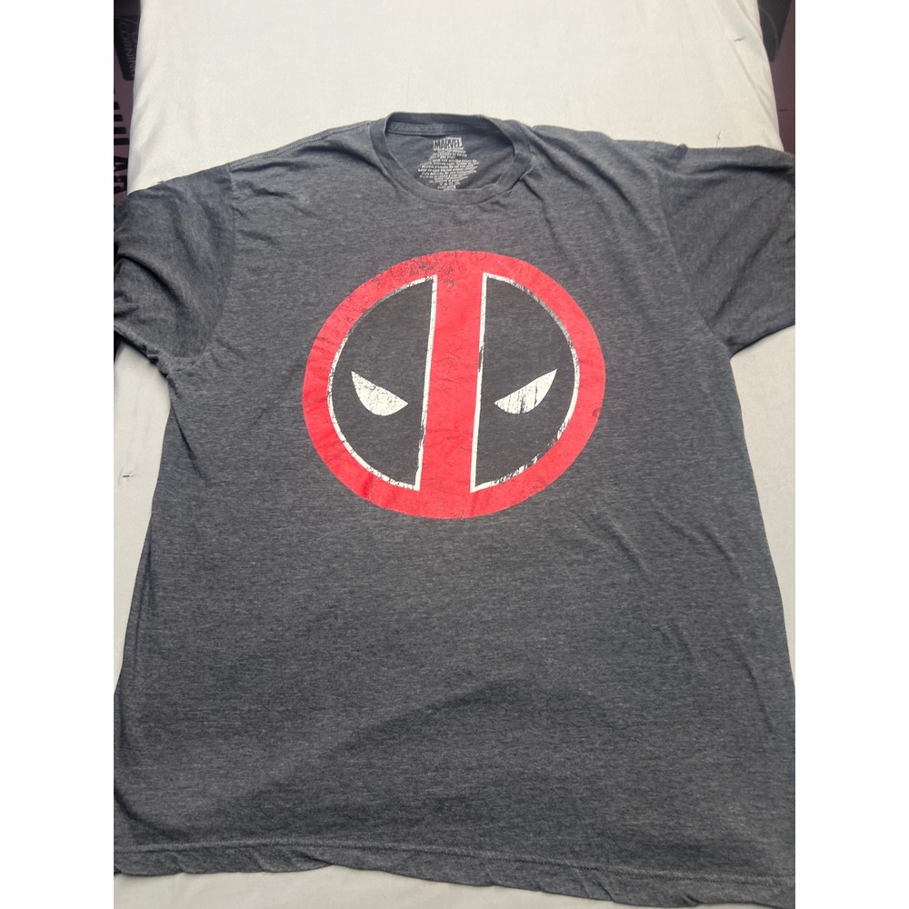 Marvel Deadpool Graphic T-Shirt Mens XL Charcoal Gray Heather Distressed Logo
